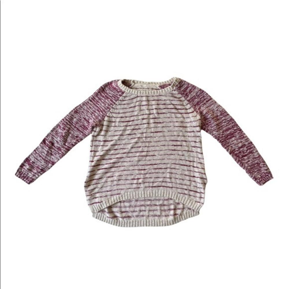 🐞Red Camel Women's Medium‎ Vintage Sweater Beige Maroon Stripe Soft 94% Co…